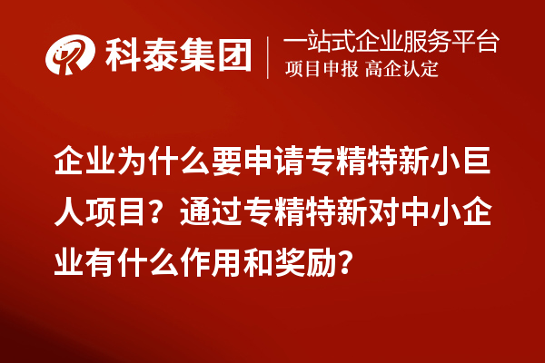 企業(yè)為什么要申請專(zhuān)精特新小巨人項目？通過(guò)專(zhuān)精特新對中小企業(yè)有什么作用和獎勵？