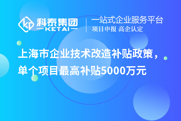 上海市企業(yè)技術(shù)改造補貼政策，單個(gè)項目最高補貼5000萬(wàn)元