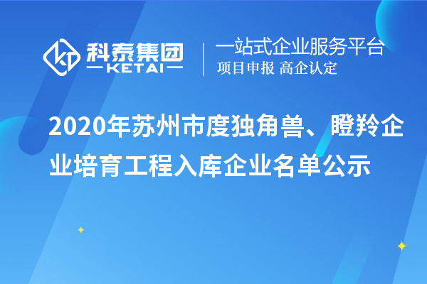 2020年蘇州市度獨角獸、瞪羚企業(yè)培育工程入庫企業(yè)名單公示