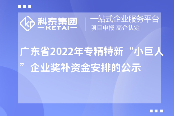 廣東省2022年專精特新“小巨人”企業(yè)獎(jiǎng)補(bǔ)資金安排的公示