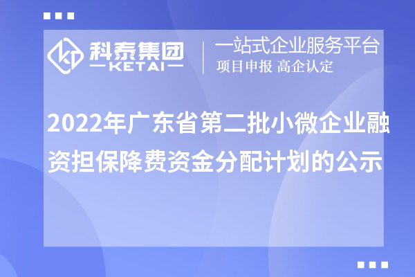 2022年廣東省第二批小微企業(yè)融資擔(dān)保降費(fèi)資金分配計(jì)劃的公示