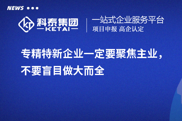 專精特新企業(yè)一定要聚焦主業(yè)，不要盲目做大而全