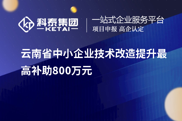 云南省中小企業(yè)技術(shù)改造提升最高補助800萬(wàn)元