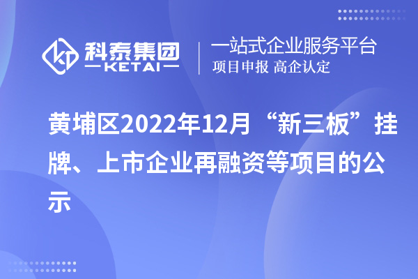 黃埔區(qū)2022年12月“新三板”掛牌、上市企業(yè)再融資等項目的公示