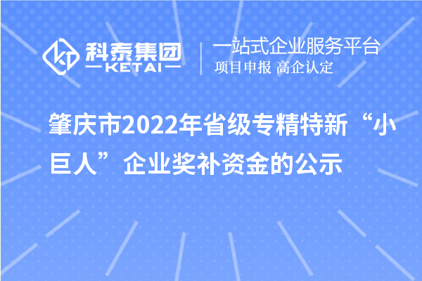 肇慶市2022年省級(jí)專(zhuān)精特新“小巨人”企業(yè)獎(jiǎng)補(bǔ)資金的公示