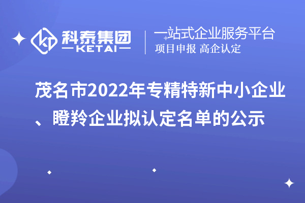 茂名市2022年專(zhuān)精特新中小企業(yè)、瞪羚企業(yè)擬認(rèn)定名單的公示