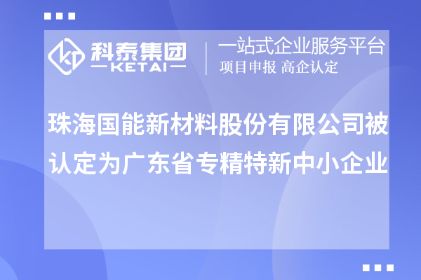 珠海國能新材料股份有限公司被認定為廣東省專(zhuān)精特新中小企業(yè)