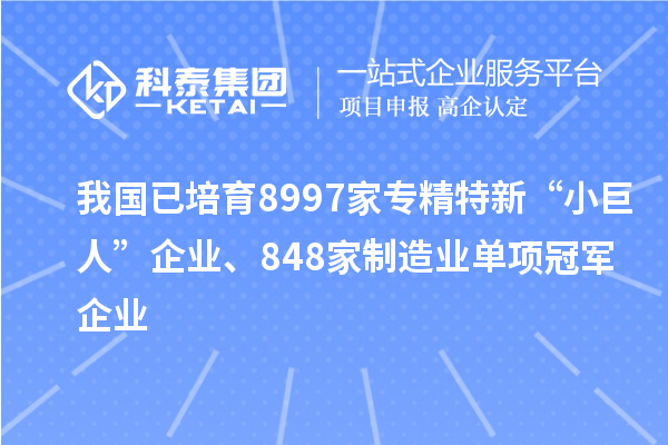 我國已培育8997家專精特新“小巨人”企業(yè)、848家制造業(yè)單項(xiàng)冠軍企業(yè)