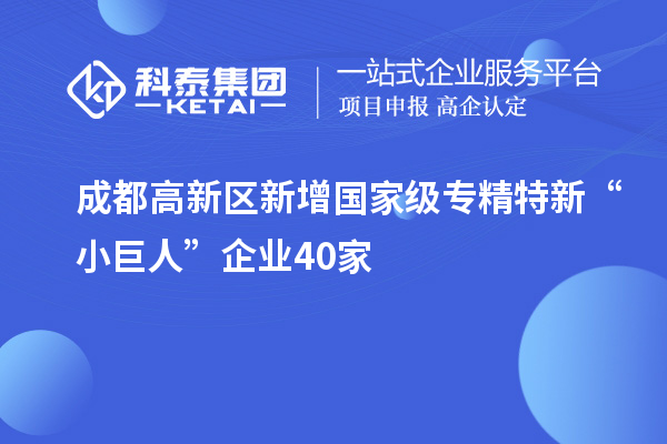 成都高新區(qū)新增國家級專精特新“小巨人”企業(yè)40家