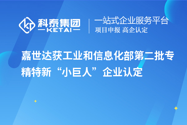 嘉世達獲工業(yè)和信息化部第二批專精特新“小巨人”企業(yè)認定