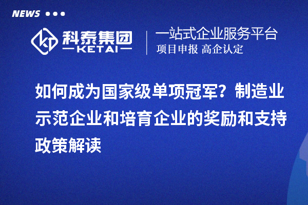 如何成為國家級單項冠軍？制造業(yè)示范企業(yè)和培育企業(yè)的獎勵和支持政策解讀