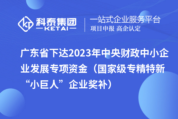 廣東省下達2023年中央財政中小企業(yè)發(fā)展專(zhuān)項資金（國家級專(zhuān)精特新“小巨人”企業(yè)獎補）