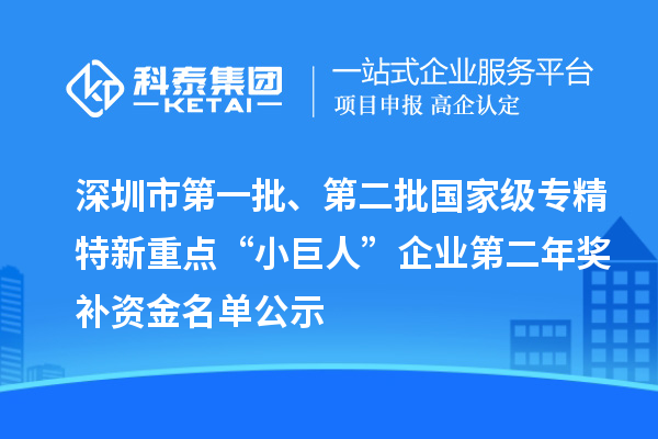 深圳市第一批、第二批國家級專精特新重點(diǎn)“小巨人”企業(yè)第二年獎(jiǎng)補(bǔ)資金名單公示