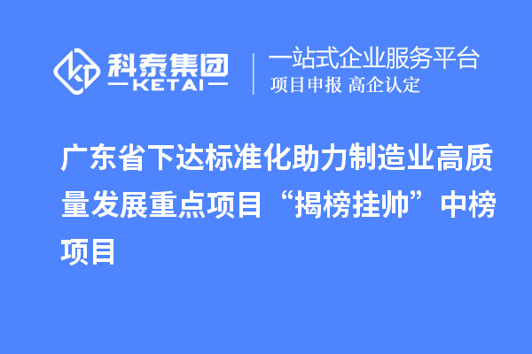 廣東省下達標準化助力制造業(yè)高質(zhì)量發(fā)展重點項目“揭榜掛帥”中榜項目