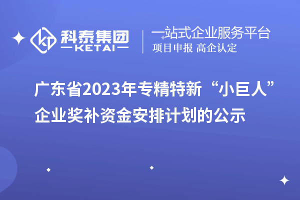 廣東省2023年專(zhuān)精特新“小巨人”企業(yè)獎補資金安排計劃的公示