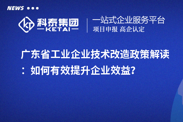 廣東省工業(yè)企業(yè)技術(shù)改造政策解讀：如何有效提升企業(yè)效益？