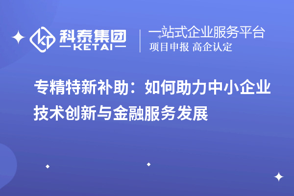 專(zhuān)精特新補助：如何助力中小企業(yè)技術(shù)創(chuàng  )新與金融服務(wù)發(fā)展