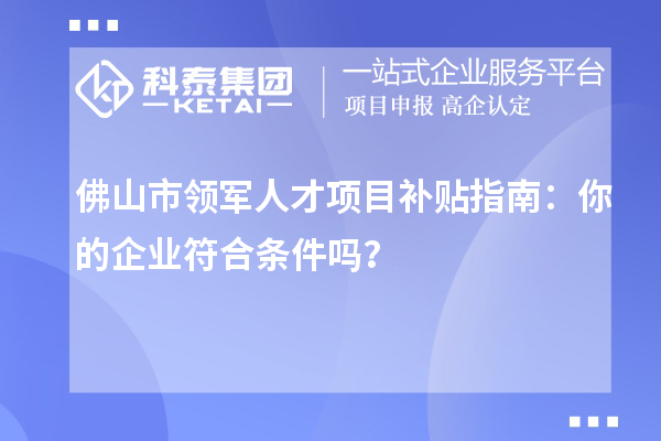 佛山市領(lǐng)軍人才項(xiàng)目補(bǔ)貼指南：你的企業(yè)符合條件嗎？