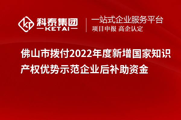 佛山市撥付2022年度新增國家知識產(chǎn)權優(yōu)勢示范企業(yè)后補助資金