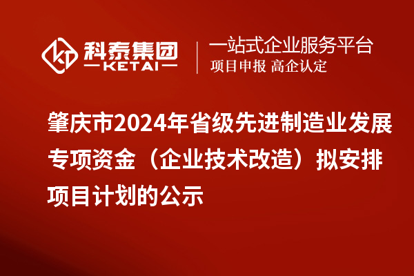 肇慶市2024年省級先進(jìn)制造業(yè)發(fā)展專項資金（企業(yè)技術(shù)改造）擬安排項目計劃的公示