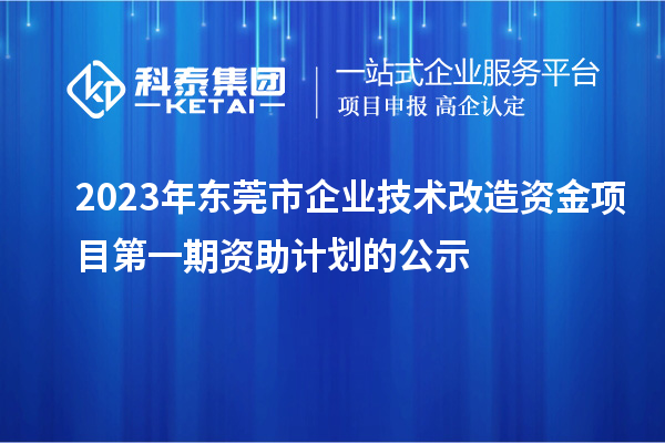 2023年?yáng)|莞市企業(yè)技術(shù)改造資金項目第一期資助計劃的公示