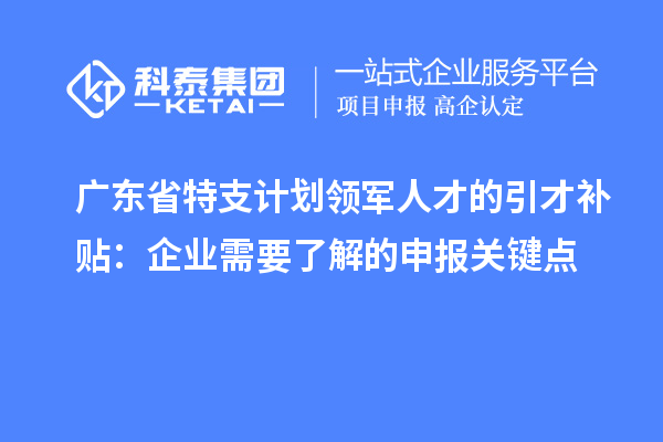 廣東省特支計(jì)劃領(lǐng)軍人才的引才補(bǔ)貼：企業(yè)需要了解的申報(bào)關(guān)鍵點(diǎn)