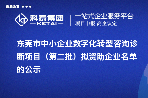 東莞市中小企業(yè)數字化轉型咨詢(xún)診斷項目（第二批）擬資助企業(yè)名單的公示