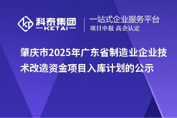 肇慶市2025年廣東省制造業(yè)企業(yè)技術(shù)改造資金項目入庫計劃的公示