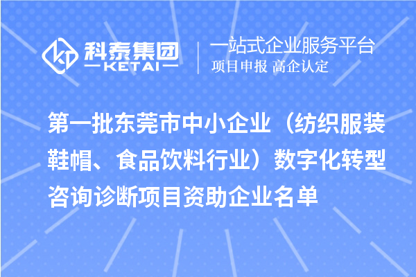 第一批東莞市中小企業(yè)（紡織服裝鞋帽、食品飲料行業(yè)）數(shù)字化轉(zhuǎn)型咨詢?cè)\斷項(xiàng)目資助企業(yè)名單