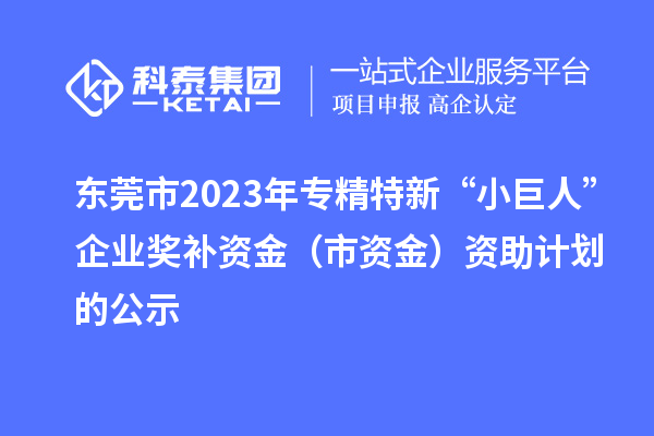 東莞市2023年專(zhuān)精特新“小巨人”企業(yè)獎(jiǎng)補(bǔ)資金（市資金）資助計(jì)劃的公示