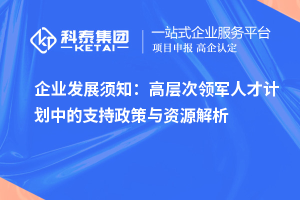  企業(yè)發(fā)展須知：高層次領(lǐng)軍人才計(jì)劃中的支持政策與資源解析