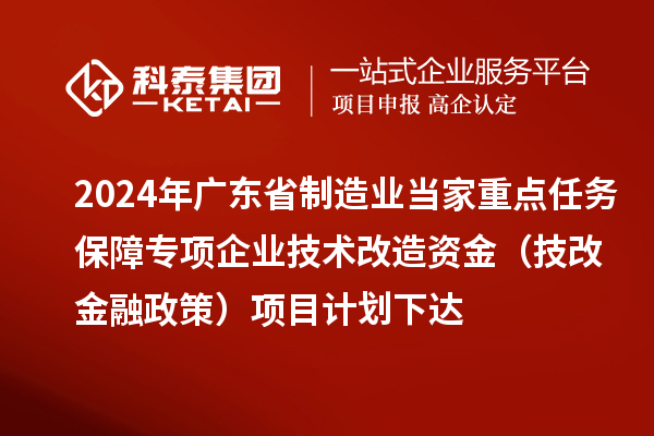 2024年廣東省制造業(yè)當(dāng)家重點任務(wù)保障專項企業(yè)技術(shù)改造資金（技改金融政策）項目計劃下達(dá)