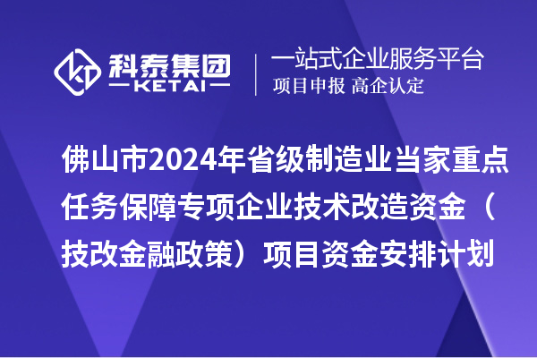 佛山市2024年省級制造業(yè)當家重點任務保障專項企業(yè)技術改造資金（技改金融政策）項目資金安排計劃的公示