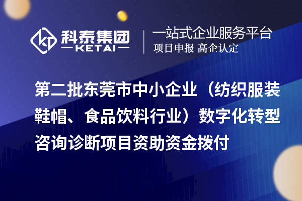 第二批東莞市中小企業(yè)（紡織服裝鞋帽、食品飲料行業(yè)）數(shù)字化轉(zhuǎn)型咨詢診斷項(xiàng)目資助資金撥付