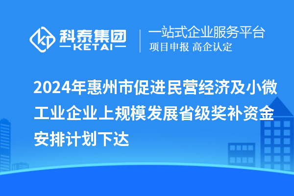 2024年惠州市促進(jìn)民營經(jīng)濟(jì)及小微工業(yè)企業(yè)上規(guī)模發(fā)展省級獎補(bǔ)資金安排計劃下達(dá)